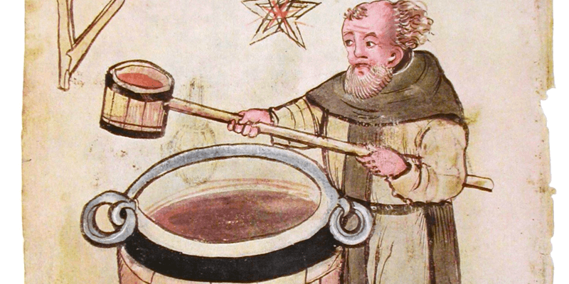 Vieux dessin d’un moine brassant la bière au Moyen Âge ! Ce sont eux qui, dans leurs abbayes, ont tout mis au point et tout inventé ! - Divine Box