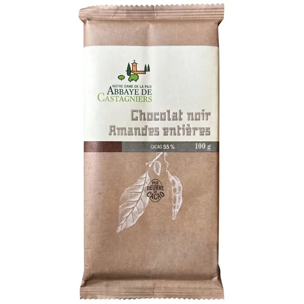 Tablette Chocolat noir aux amandes entières – Abbaye de Castagniers - Divine Box